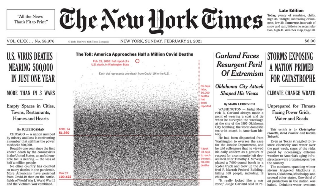 Top half o the New York Times Feb. 21 cover.