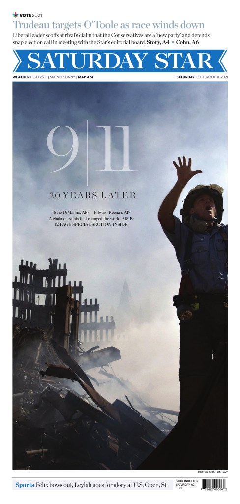 Toronto Star front page, Sept. 11, 2021, on the 20th anniversary of the attacks in New York. 