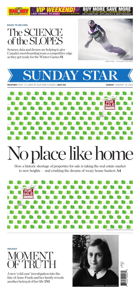 Front page of the Toronto Star from Jan. 23, 2022.