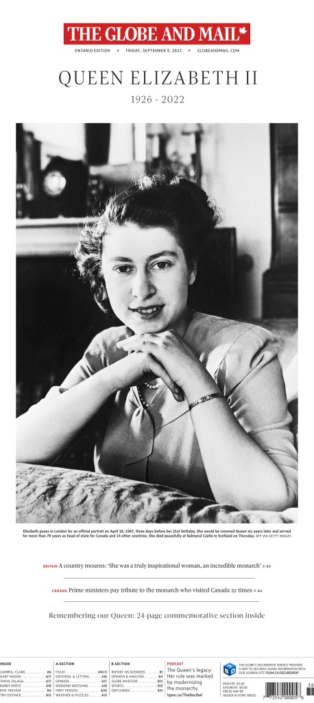 The Globe and Mail front page, Sept. 9, 2022