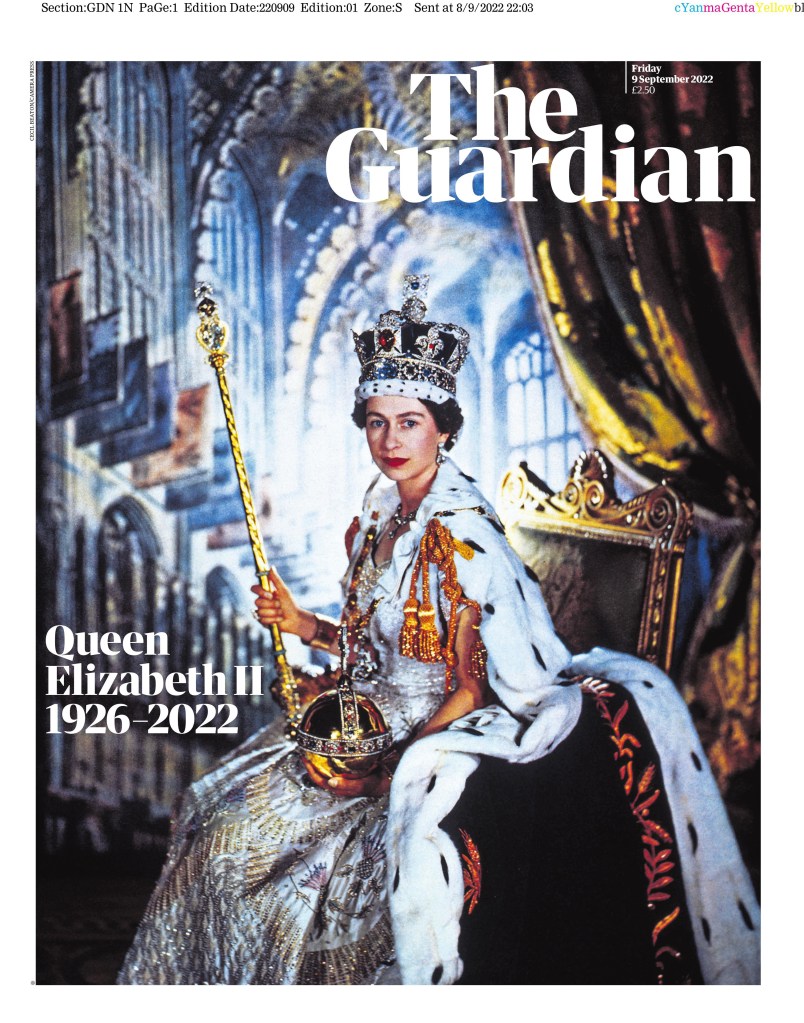 The Guardian front page, Sept. 9, 2022