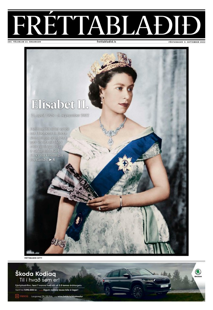 Frettabladid front page, Sept. 9, 2022