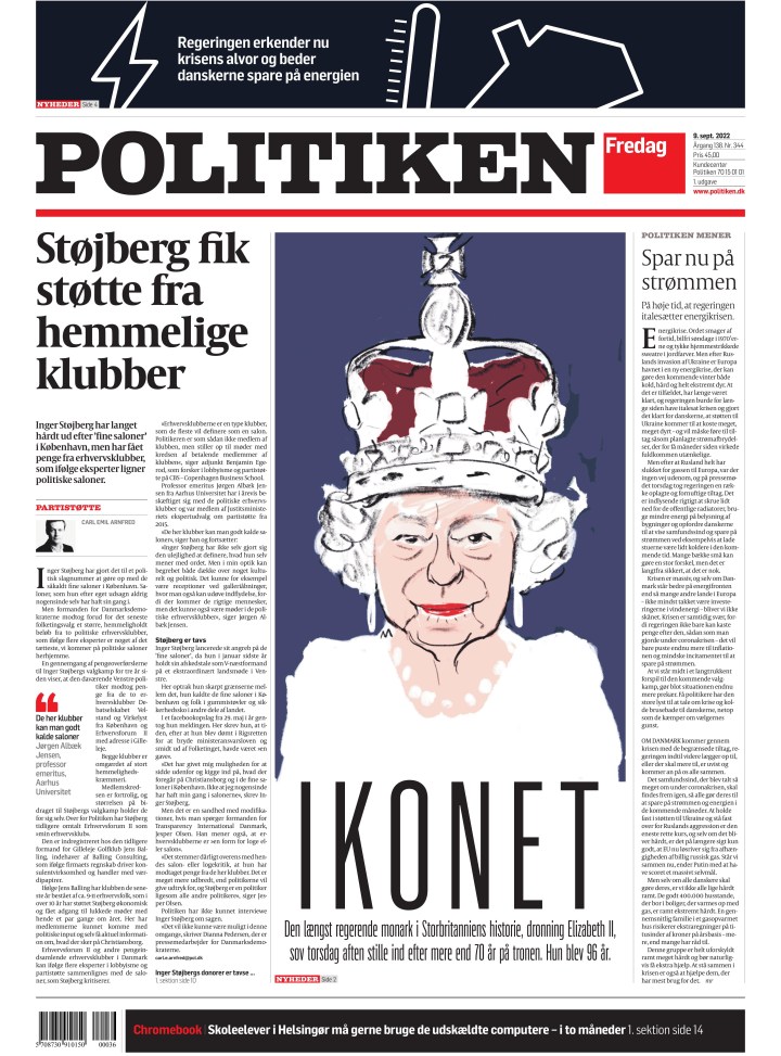Politiken front page, Sept. 9, 2022
