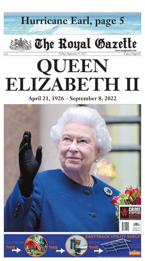 The Royal Gazette front page, Sept. 9, 2022