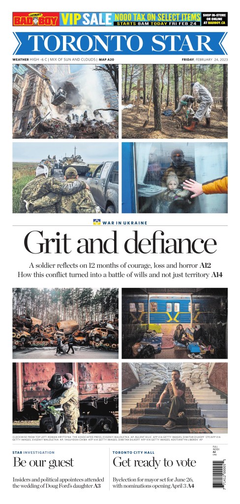 Toronto Star front page, Feb. 24, 2023