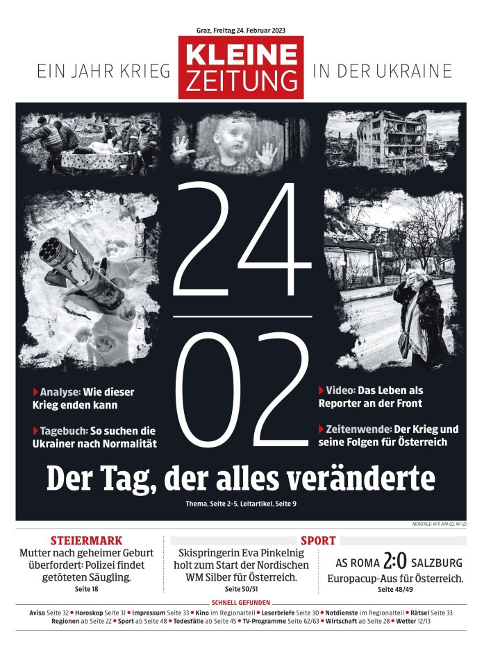 Kleine Zeitung front page, Feb. 24, 2023