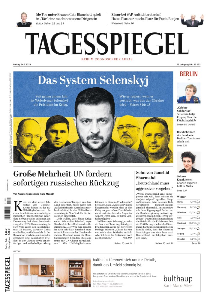 Der Tagesspiegel front page, Feb. 24, 2023