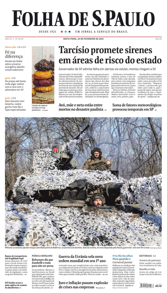 Folha De S.Paulo front page, Feb. 24, 2023