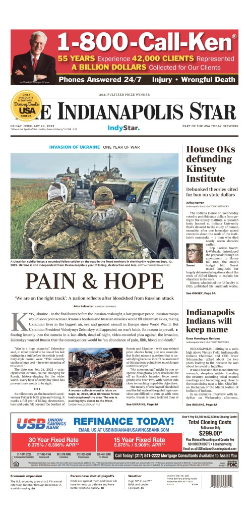 The Indianapolis Star front page, Feb. 24, 2023